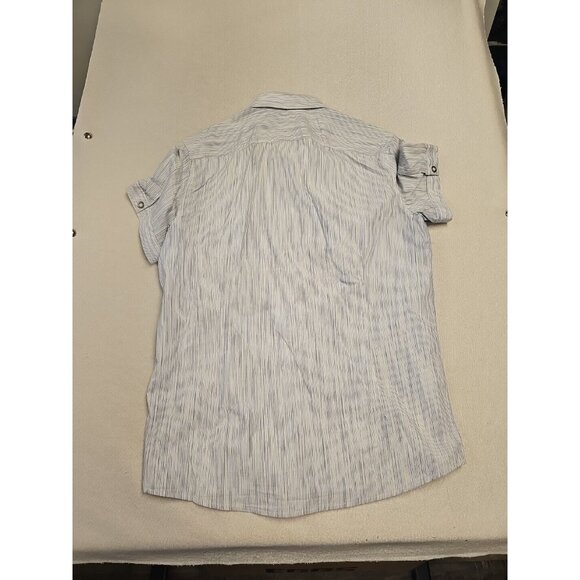 Kenneth Cole Reaction WHITE STRIPE Short Sleeve Button Down Shirt Size L - Picture 6 of 6